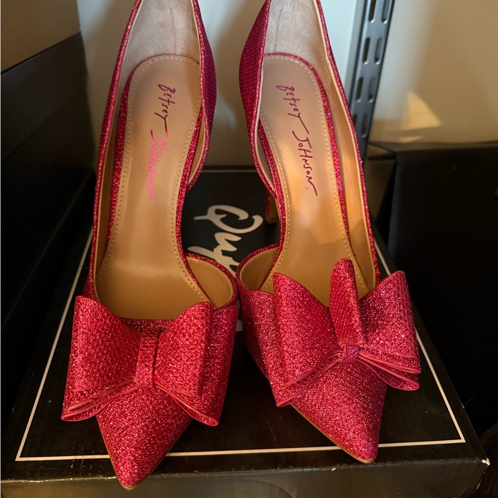 Betsey Johnson Pink Sparkly Heels with Bow Detail